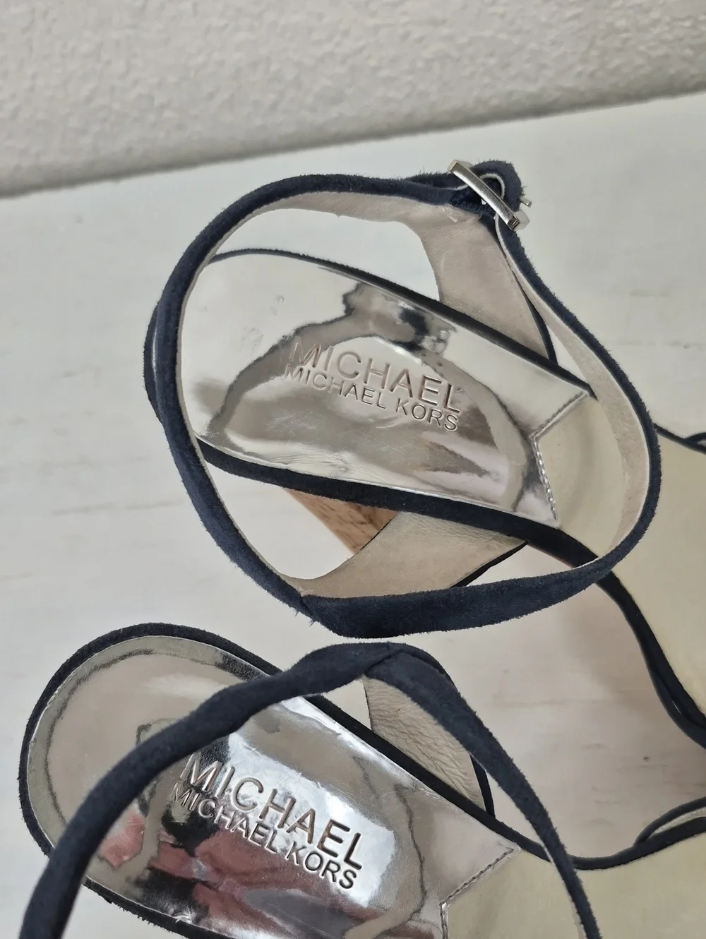 Michael Kors Navy Suede Cork Platform Sandals Women's 10M